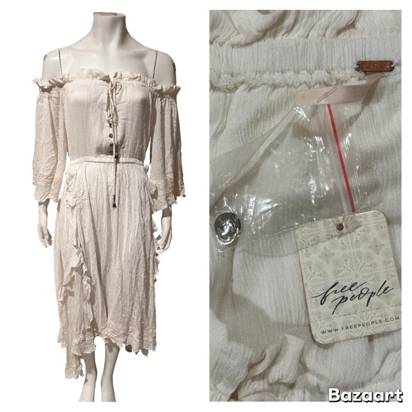 NWT Free People Beach Bliss Maxi Ivory Dress SIZE: L - Picture 3 of 10